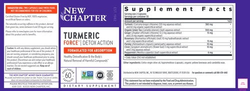 Benefits of Turmeric Force Detox Action  - 60 Veg Caps | New Chapter | Supports absorption