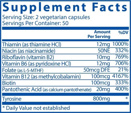 Ingredients of Tyrosine and B Vitamins Dietary Supplement - Thiamin, Riboflavin, Vitamin B6