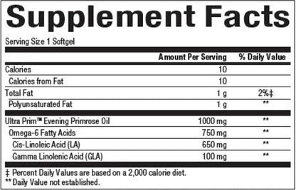 Ingredients of Ultra Prim EPO 1,000 mg dietary supplement - Ultra Prim Evening Primrose Oil