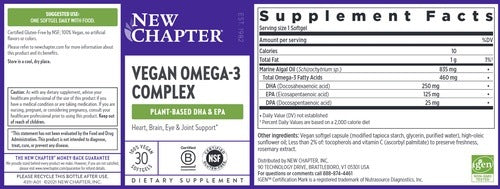 Benefits of Vegan Omega 3 Complex  - 30 Softgels | New Chapter | Supports heart, brain
