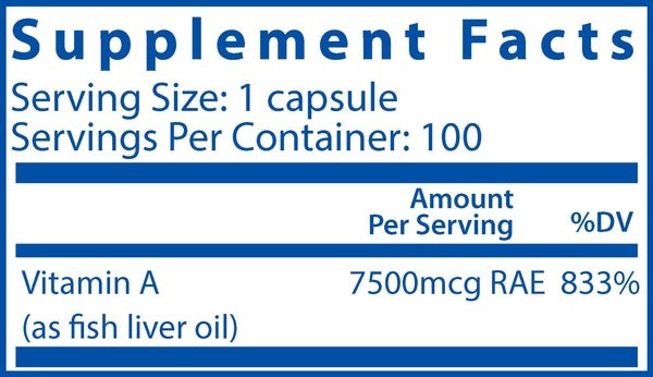 Ingredients of Vitamin A 7500mcg RAE Dietary Supplement - Vitamin A RAE7500 mcg 833% Per Serving
