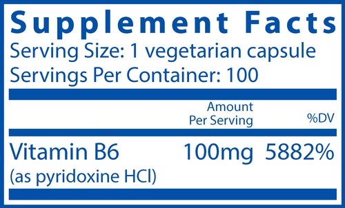 Ingredients of Vitamin B6 100mg Dietary Supplement - Vitamin B6 100mg Per Serving