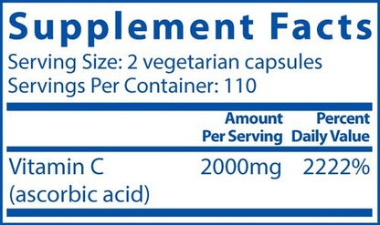 Ingredients of Vitamin C 1000mg Dietary Supplement - Vitamin C 2000mg Per Serving