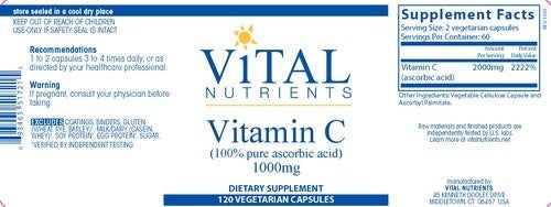 About Vitamin C 1000mg by Vital Nutrients - 120 Vegetarian Capsules | Vital Nutrients | Promotes Iron Absorption