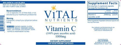 About Vitamin C 1000mg by Vital Nutrients - 120 Vegetarian Capsules | Vital Nutrients | Promotes Iron Absorption