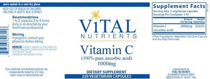 About Vitamin C 1000mg by Vital Nutrients - 220 Vegetarian Capsules | Vital Nutrients | Promotes Iron Absorption