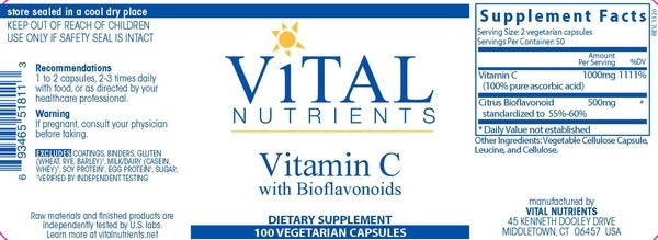 Benefits of Vitamin C with Bioflavonoids - 100 Vegetarian Capsules | Vital Nutrients | Helps Support Stable Mast Cells