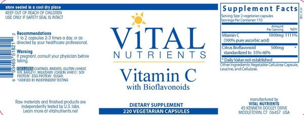 Benefits of Vitamin C with Bioflavonoids - 220 Vegetarian Capsules | Vital Nutrients | Supports Healthy Vein Function