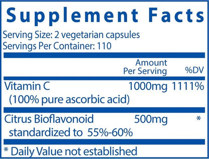 Ingredients of Vitamin C with Bioflavonoids Dietary Supplement - Citrus Bioflavonoid Complex 500mg Per Serving