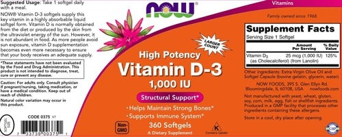 Vitamin D-3 1000 IU softgels NOW