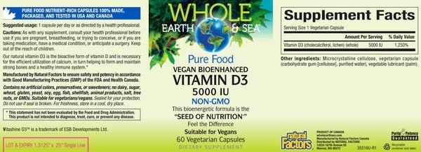 Vitamin D3 5000 IU Whole Earth and Sea - Natural Factors