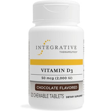 Vitamin D3 50 mcg (2000 IU) Chocolate Flavored - 120 Chewable Tablets | Integrative Therapeutics | Promotes calcium absorption and strengthens bones