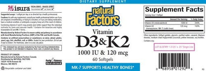 Benefits of Vitamin D3 & K2 - 60 Softgels | Natural Factors | MK-7 supports healthy bones