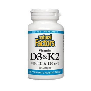 Natural factors Vitamin D3 & K2 - supports healthy bones and improves vascular health