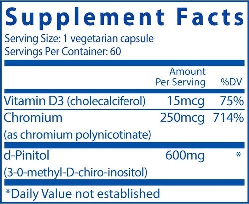 Ingredients of d-Pinitol 600mg Dietary Supplement - Vitamin D3, Chromium, d-Pinitol	