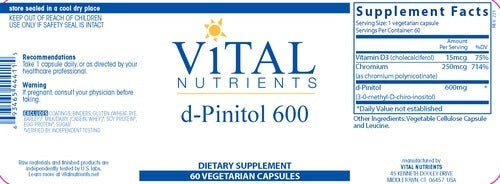 About d-Pinitol 600mg by Vital Nutrients - 60 Vegetarian Capsules | Supports Normal, Healthy Glucose Metabolism